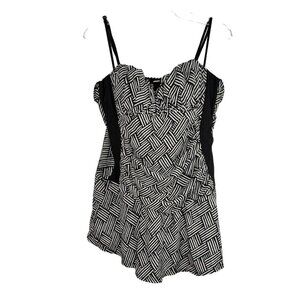 Tropical Escape One Piece Swimsuit Swimdress Women Size 16 Black White Padded